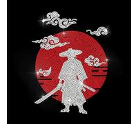 MAYJOYDIY Samurai Night Rhinestone Iron on Hotfix Transfer Red Moon Heat Transfer Sticker Japanese Culture Bling Clothing Decoration Applique for Shirt Bag Hat Jacket Jeans Shoes DIY Crafts