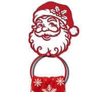 MAYJOYDIY Santa Claus Metal Towel Ring Round Christmas Hat Hand Towel Holder Holly Leaves Towels Hanger Red Vintage Towels Wall Organizer Wall Mounted for Kitchen Bath Home Laundry Room Decors Gifts