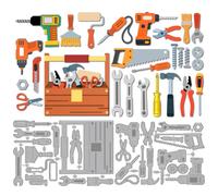 MAYJOYDIY Screwdriver Toolbox Metal Die Cuts Pliers Electric Distributor Cutting Dies Screw Embossing Template Scrapbooking Tool with Paintbrush for DIY Craft Card Making Album Decorations