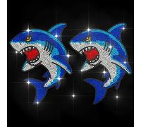 MAYJOYDIY Shark Rhinestone Iron on Decal Blue Hotfix Transfer Sticker Ocean Animal Heat Transfer Applique for Clothing Repair T-Shirt Jacket Garment Bag DIY Decor