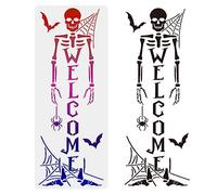 MAYJOYDIY Skeleton Stencil Skeleton Welcome Stencils Spiderweb Spider Bat Halloween Template 40×100cm Reusable DIY Art Projects Decoration for Wood, Wall, Fabric,Chalkboard, Sign