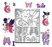 MAYJOYDIY Skeleton Wings Metal Stencil, Skull Moth Painting Stencils, 14×19cm Moon Star Butterfly Mushroom Reusable Drawing Template for Scrapbooking Album Journaling Card Wall Paper Gift Decoration