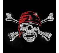 MAYJOYDIY Skull Pirate Rhinestone Iron on Hotfix Transfer Red Bandana Skull Heat Transfer Sticker Crossed Bones Bling Clothing Decoration Applique for Shirt Bag Hat Jacket Jeans Shoes DIY Crafts