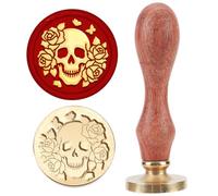 MAYJOYDIY Skull Rose Butterfly Wax Seal Stamp, 25mm, Halloween Star Magic Sealing Wax Stamps Removable Skeleton Theme Brass Head Wooden Handle for Envelopes Cards Invitation Gift Packing