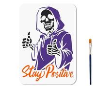 MAYJOYDIY Skull Stay Positive Stencils Reusable Hoodie Skeleton Stencil for Painting 21×29.7cm Drawing Templates with Paint Brush for Wall Floor Wood Paper Decoration in Halloween