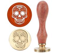 MAYJOYDIY Skull Wax Seal Stamp 25mm Halloween Skeleton Print Sealing Wax Stamps Retro Wood Handle Removable Brass Head for Wedding Invitations Envelopes Thanksgiving Gift Packing