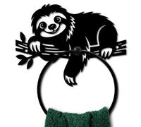 MAYJOYDIY Sloth Metal Towel Ring Round Tree Branch Hand Towel Holder Leaves Ring Hanger Wall Mount Black Vintage Towels Wall Organizer for Kitchen Bath Home Laundry Room Decors Gifts