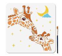 MAYJOYDIY Starry Night Giraffe Stencil 30x30cm - Moon & Animal PET Template with Brush for Wood Wall Home Decor Crafts