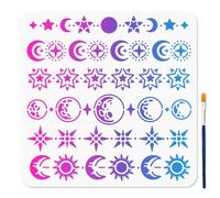 MAYJOYDIY Stars Moon Stencil, 30x30cm Reusable Cosmic Space Painting Templates, Planet Sun Drawing Stencils with Paint Brush for Floor Wall Fabric Furniture Decoration