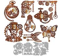 MAYJOYDIY Steampunk Gear Metal Cutting Dies Gear-Filled Mechanical Structure Stencils Gentleman Butterfly Fish Embossing Template Dies for DIY Paper Craft Card Making Scrapbooking Album Decor