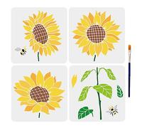MAYJOYDIY Sunflower and Bee Stencils, 31.4 x 55 cm, Set of 4 with Paint Brush, Reusable Sunflower Template for DIY Craft on Furniture Canvas Paper Fabric