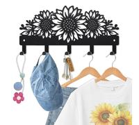 MAYJOYDIY Sunflower Metal Key Hook Flowers Leaves Coat Rack Wall Mounted 9.8×4.7inch Sunflower Plant Black Art Wall Decor Key Holder with 5 Hooks for Gift Coats Hats Towels Bags Hanging