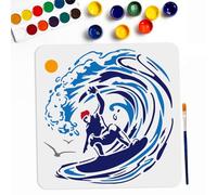 MAYJOYDIY Surfing Waves Stencil 30×30cm Large Summer Surfboard Sea Waves Stencils with Paint Brush Sea Ocean Sun Seagull Drawing Template for DIY Craft Furniture Wood Canvas Paper Decoration