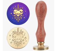 MAYJOYDIY Sword Skull Wax Seal Stamp 25mm Star Magic Sealing Wax Stamps Removable Skeleton Theme Brass Head Wooden Handle for Envelopes Cards Invitation Gift Packing