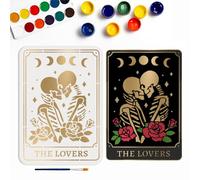 MAYJOYDIY Tarot Cards Lovers Stencils 8.3×11.7inch Romantic Skeleton Moon Phase Rose Pattern Reusable Template with Paint Brush for DIY Projects Art Crafts, Tarot Lovers, DIY-MA0002-85