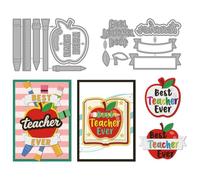 MAYJOYDIY Teacher's Day Metal Cutting Dies Best Teacher Ever Text Stencils Open Book Paintbrush Ribbon Embossing Template Dies for DIY Paper Craft Card Making Scrapbooking Album Decor