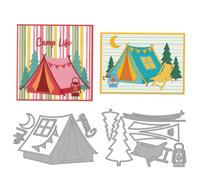 MAYJOYDIY Tent Camping Light Layered Die Cuts Camping Chair Embossing Template Moon Pine Tree Carbon Steel Cutting Stencils for Card Making DIY Scrapbooking Album Gift Decoration