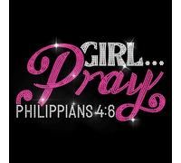 MAYJOYDIY Text Girl Prayer Rhinestone Iron on Hotfix Transfer Inspirational Words Heat Transfer Sticker Philippians 4:8 Bling Clothing Decoration Applique for Shirt Bag Hat Jacket Jeans DIY Crafts