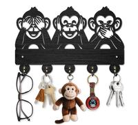 MAYJOYDIY Three Monkey Wooden Key Holder Forest Animal Key Hanger 30×18.5cm Wildlife Wall Mount Coat Rack with 5 Alloy Hooks for Entryway Kitchen Office Bedroom Living Room Gift