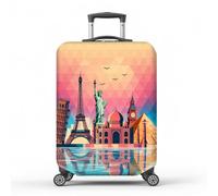 MAYJOYDIY Travel Scenic Spots Luggage Cover Global Landmark Buildings Elastic Baggage Covers Dust-Proof Suitcase Sleeve Anti-Scratch Washable Suitcase Protector L Fit 26-28 Inch/66cm-71cm Luggage