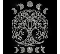 MAYJOYDIY Tree of Life Rhinestone Iron-on Transfer, Moon Phases Design, 29.7 x 21 cm, Crystal Applique for T-Shirts Bag Jacket DIY Decoration