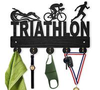 MAYJOYDIY Triathlon Coat Hooks Wall Mounted, Wood Wall Coat Rack, Key Holder Hooks, 5 Alloy Hooks 30×20cm Durable Hook Rack Rail for Art Decor Gift Coat Hat Towel Wall Hanger