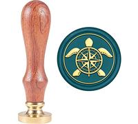 MAYJOYDIY Turtle Wax Seal Stamp Sea Turtle Compass Sealing Wax Stamps 30mm Removable Brass Head Retro Wood Stamp for Thanksgiving Card/Envelope/Gift Wrap/Party Invitation