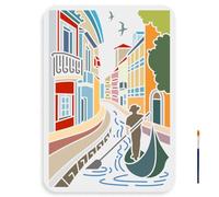 MAYJOYDIY Venice Canals Stencil 11.7×8.3inch Large Venice Men Boating Stencil with Paint Brush Reusable Italian City Building Landscape Drawing Template for Art Crafts Canvas Furniture Wall Wood