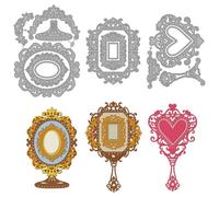 MAYJOYDIY Victorian Mirror Die Set, Oval & Heart Shape Metal Cutting Dies with Floral Embossing, Vintage Frame Templates for Card Making, Scrapbooking