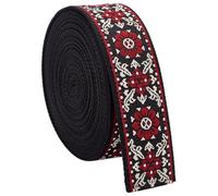 MAYJOYDIY Vintage Jacquard Webbing Trim, 9.1m x 50mm Red White Embroidered Floral Ribbon, Boho Ethnic Woven Lace Trim for Sewing, DIY Clothing, Accessories, Home Decor, Crafts