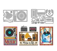 MAYJOYDIY Vintage Music Electronics Cutting Dies, Retro Record Player Cassette Tape Headphones Metal Dies Carbon Steel Embossing Stencil Template for Card Making Scrapbooking Photo Albums Decoration