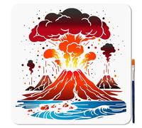 MAYJOYDIY Volcanic Eruptions Stencils Natural Disasters Stencil for Painting 30×30 cm Nature Ocean Drawing Template with Brush for Wall Furniture Paper Canvas Scrapbook Decor