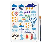 MAYJOYDIY Weather Forecast Stencil, 29.7 x 21 cm, Reusable Art Template with Paint Brush for Wood Fabric Wall Window Paper Home Decoration