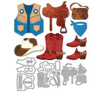 MAYJOYDIY Western Cowboy Metal Die Cuts Denim Hat Cutting Dies Saddle Horseshoes Embossing Template Riding Boots Carbon Steel Cutting Stencils for Card Making Scrapbooking Album Gift Decoration
