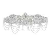 MAYJOYDIY White Beaded Rhinestones Applique Embellishment 16x33cm Epaulettes Shoulder Patches Sew-on Diamond Sequin Applique for Wedding Dress DIY Accessories Belt Waist Decoration