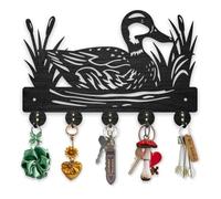 MAYJOYDIY Wild Duck Key Holder for Wall Duck River Wooden Wall Key Rack 30×20cm Decorative Gift Black Wall Key Hanger Organizer 5 Alloy Hooks for Farm Kitchen Entryway Office