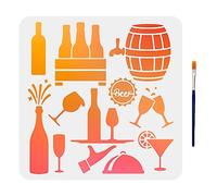 MAYJOYDIY Wine Stencil Wine Bottle Champagne Bottle Stencil for Painting Drink Beer Pattern Template 30×30cm with 1pc Art Paint Brush Kitchen & Home Decor Walls Wood Signs