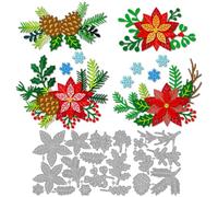 MAYJOYDIY Winter Plants Metal Cutting Dies Poinsettias Holly Leaves Die Cuts Pinecones Snowflake Embossing Template Carbon Steel Stencils for Card Making Scrapbooking Album Handbook Gift Decoration