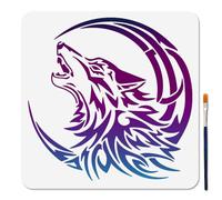 MAYJOYDIY Wolf Painting Stencil Wolf Moon Stencil 11.8×11.8inch with Paint Brush Howling Wolf Stencil Reusable Animal Template for Wood Wall Window DIY Craft Home Decor