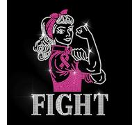 MAYJOYDIY Woman Pink Ribbon Fight Rhinestone Iron on Hotfix Transfer Woman Power Heat Transfer Sticker Fighting Bling Clothing Decoration Applique for Shirt Bag Hat Jacket Jeans Shoes DIY Crafts