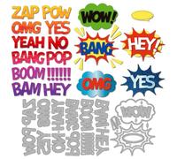 MAYJOYDIY Wow Hey OMG Metal Cutting Dies Interjection Design Die Cuts Stencils Exploding Chat Bubbles Embossing Template Dies for DIY Paper Craft Card Making Scrapbooking Album Decor
