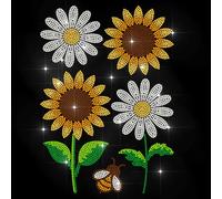 MAYJOYDIY Yellow Sunflower Rhinestone Iron on Decal Daisy Flower Hotfix Transfer Sticker Bee Insect Glitter Heat Transfer Applique for Clothing Repair T-Shirt Jacket Garment Bag DIY Decor