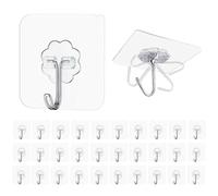 Maykafay Self Adhesive Hooks Heavy Duty Wall Hooks 30 Pack, 22lb Max Wall Hooks, Transparent Sticky Hook for for Kitchen, Bathroom, Office, Closet, Hanging Coat Cloth Towel Key Decorations