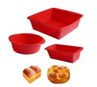 maykawe 3 Pieces Silicone Cake Tins for Baking,Non Stick Round Square Rectangular Silicone Baking Moulds,Flexible Shape Retaining Reusable Bakeware for Home Hobby Bakers and Casserole Making