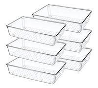 maykawe 6-Pack Stackable Drawer Organizers Food-grade Clear Plastic Storage Trays for Kitchen Bathroom Office Makeup Utensils