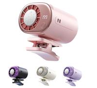 maykawe Clip on Car Fan with LED Display,360° Rotating Clip Fan Portable Rechargeable,USB Rechargeable Personal Fan for Cars, Work, Camping(pink)