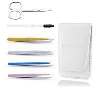 MAYKI Professional 6Pcs Precision Tweezers Kit - Stainless Steel Women's Tweezers for Eyebrow, Ingrown Hairs, Splinter & Facial Hair Removal