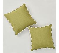 Mayler Yee Scalloped Throw Pillow Covers Set of 2 for Living Room, Cotton & Linen, Boho Sytle Decorative Home. Fabric feels a little stiff, Because Scalloped Edges Require (Green & Yellow, 18x18 Inch)