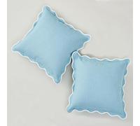 Mayler Yee Scalloped Throw Pillow Covers Set of 2 for Living Room, Cotton & Linen, Boho Sytle Decorative Home. Fabric Feels a Little Stiff, Because Scalloped Edges Require (Blue, 18x18 Inch)