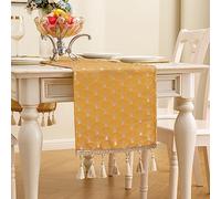 Mayler Yee Table Runner, Vintage Luxury Embroidered Floral Jacquard Damask Fabric with Multi-Tassels for Living Room Dresser Christmas (Gold, 13x72inch)